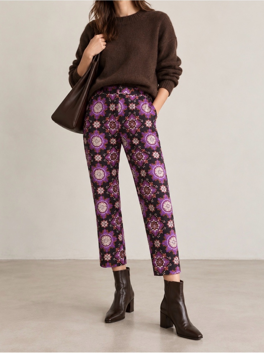 Rachel Comey Pants Womens 8 Purple Floral Print Cotton Elastic Waist Made NYC